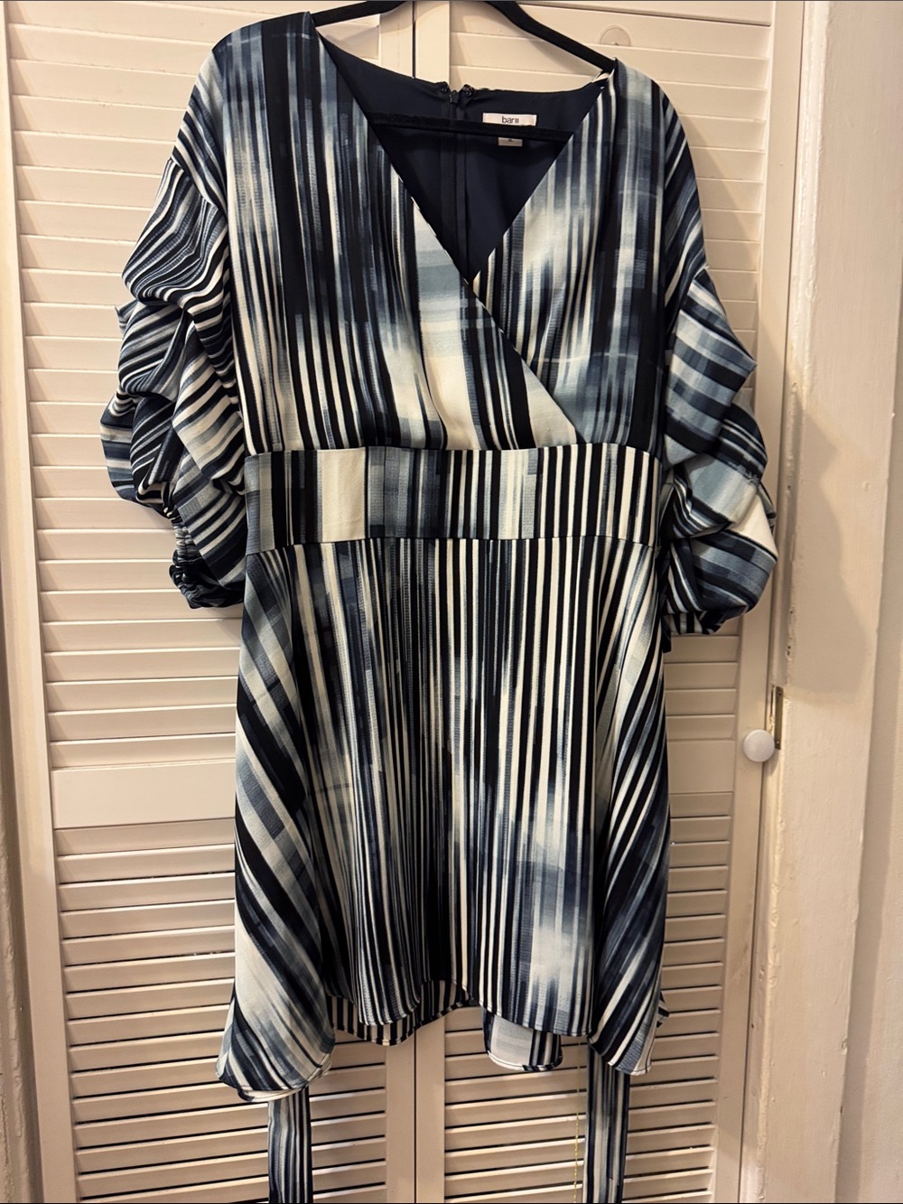Bar III Striped Wrap Mini Dress in Navy, Black & White - Picture 5 of 6